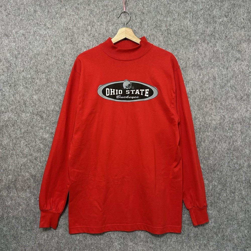 Vintage Ohio State Buckeyes Men's Long Sleeve Mock Neck Shirt M Red 90s
